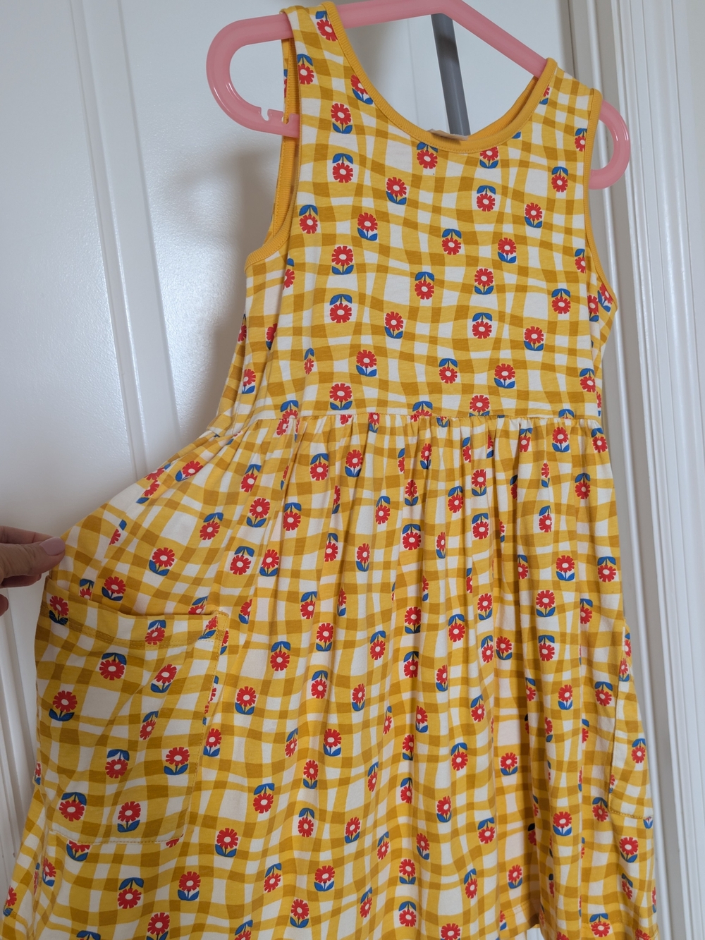 Hanna Andersson Yellow Floral Gingham Tank Dress